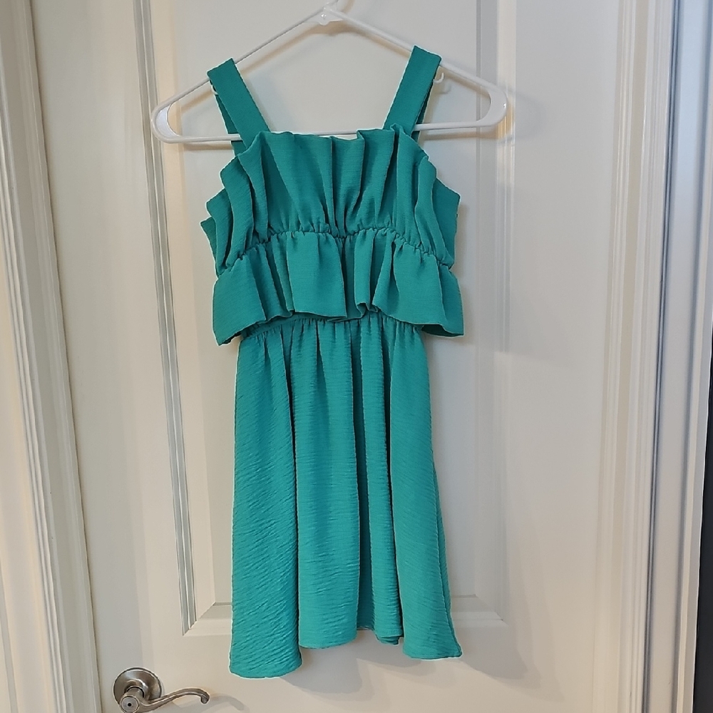 Vibrant Teal Ruffled Kids Dress